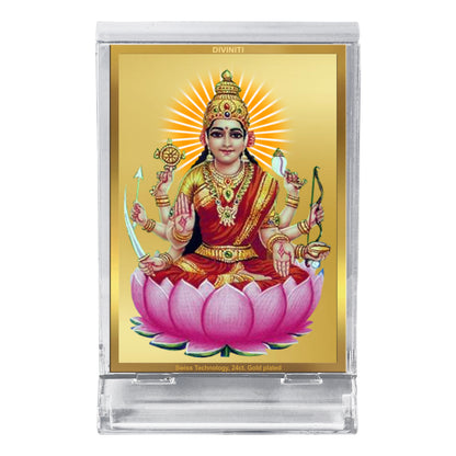 Diviniti 24K Gold Plated Veer Lakshmi Frame For Car Dashboard, Home Decor, Puja Room (11 x 6.8 CM)