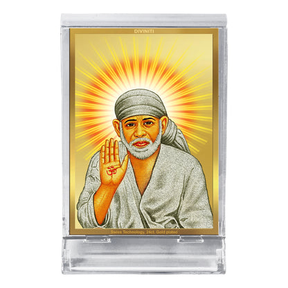 Diviniti 24K Gold Plated Sai Baba Frame For Car Dashboard & Home Decor Showpiece (11 x 6.8 CM)