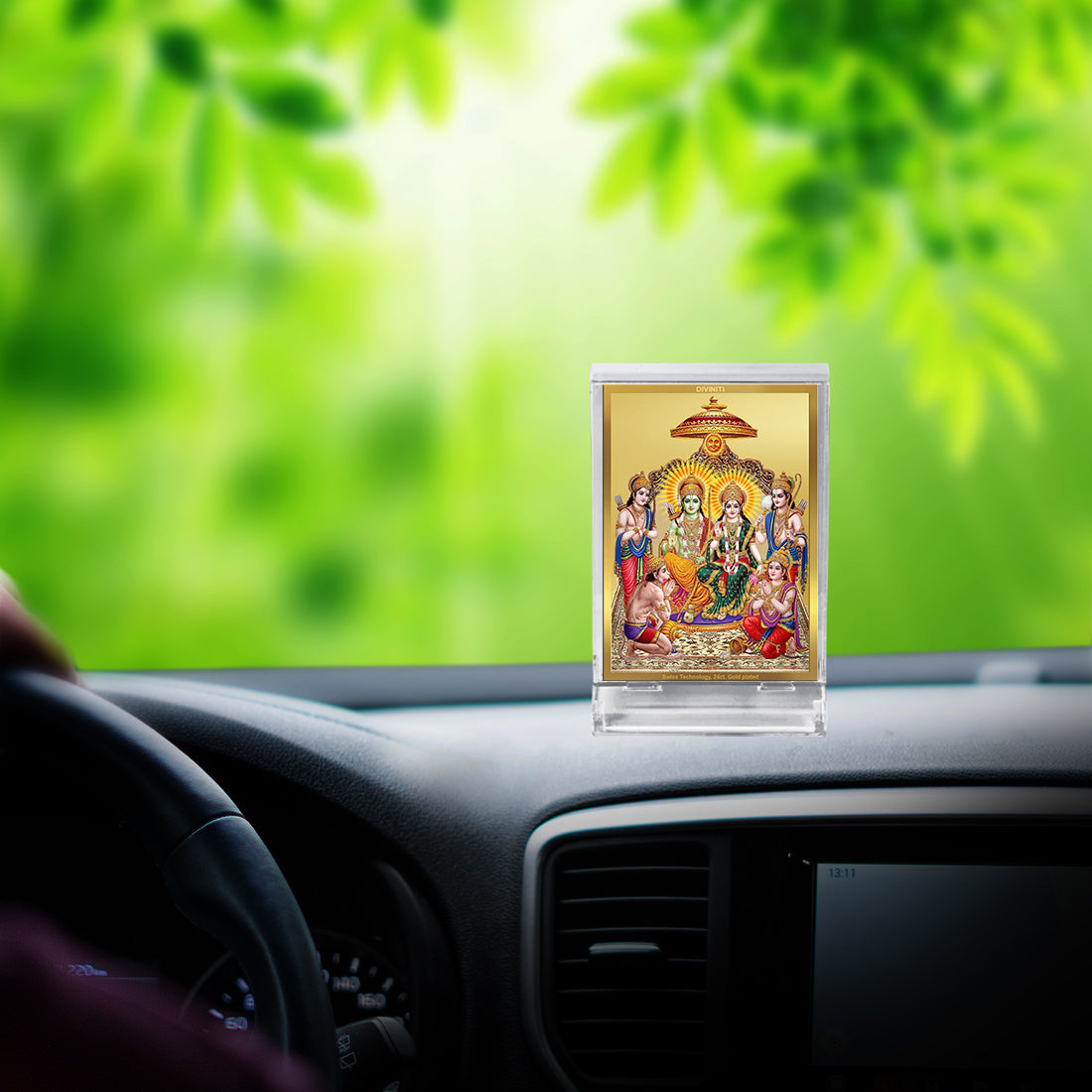 Diviniti 24K Gold Plated Ram Darbar Frame For Car Dashboard, Home Decor, Tabletop, Puja Room, Gift (ACF 3)(11 x 6.8 CM)