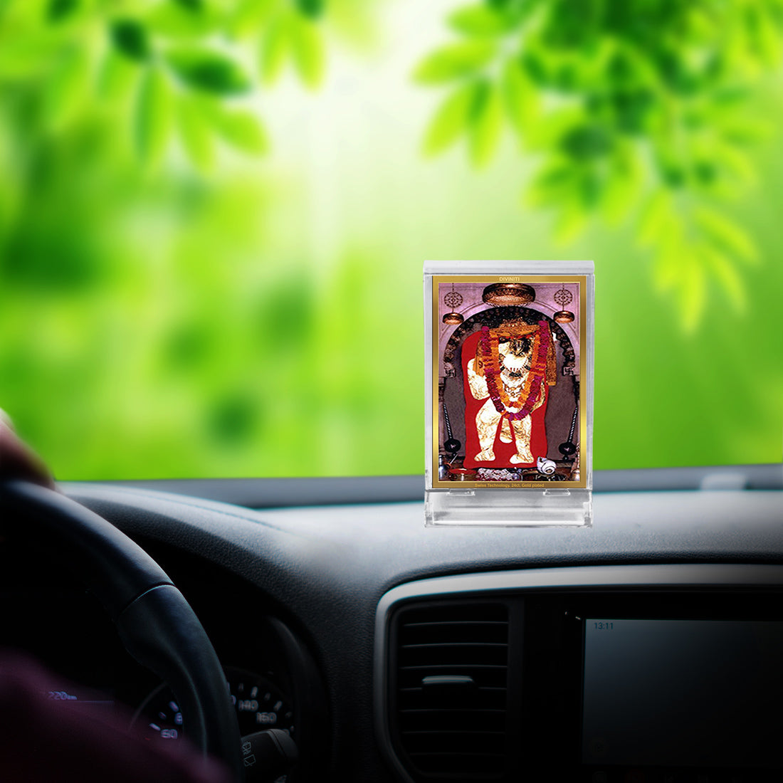 Diviniti 24K Gold Plated Lord Mehandipur Balaji Frame For Car Dashboard, Home Decor, Puja, Gift (ACF 3)(11 x 6.8 CM)