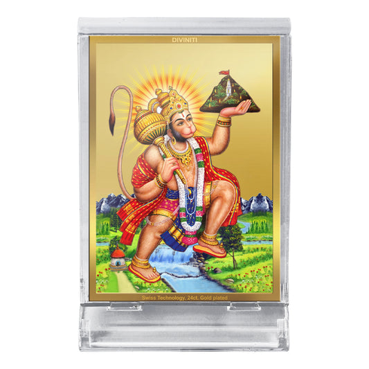 Diviniti 24K Gold Plated Hanuman-5 Frame For Car Dashboard, Home Decor, Tabletop, Puja, Gift (ACF 3)(11 x 6.8 CM)