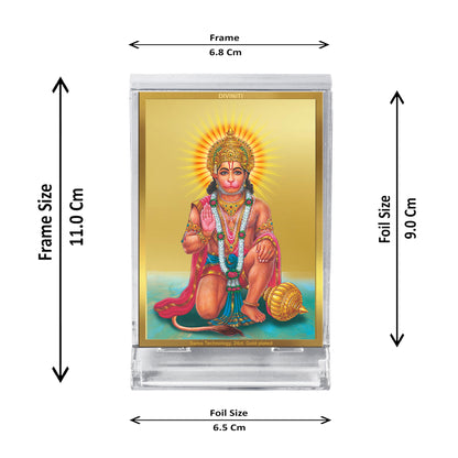 DIVINITI 24K Gold Plated Hanuman-3 Frame For Car Dashboard, Home Decor, Tabletop, Puja Room and Gift (ACF 3)(11 x 6.8 CM)