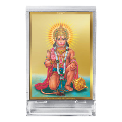 DIVINITI 24K Gold Plated Hanuman-3 Frame For Car Dashboard, Home Decor, Tabletop, Puja Room and Gift (ACF 3)(11 x 6.8 CM)