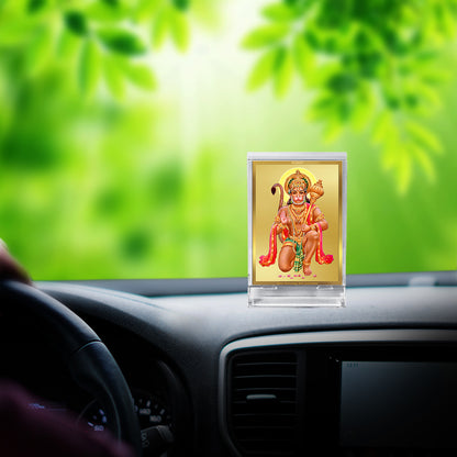 Diviniti 24K Gold Plated Lord Hanuman Frame For Car Dashboard, Home Decor, Table Top, Festival Gift (11 x 6.8 CM)