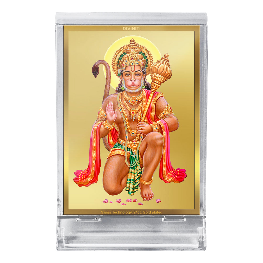 Diviniti 24K Gold Plated Lord Hanuman Frame For Car Dashboard, Home Decor, Table Top, Festival Gift (11 x 6.8 CM)