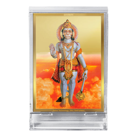 Diviniti 24K Gold Plated God Hanuman Frame For Car Dashboard, Home Decor, Festival Gift (11 x 6.8 CM)