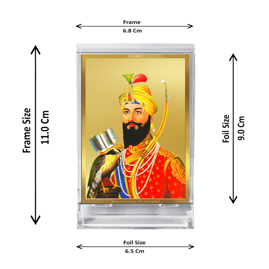 Diviniti 24K Gold Plated Guru Gobind Singh Frame For Car Dashboard, Home Decor, Table Top, Festival Gift (11 x 6.8 CM)