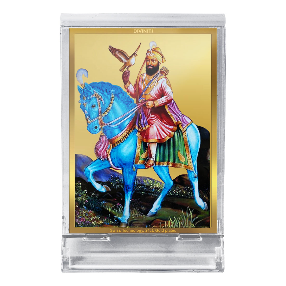 Diviniti 24K Gold Plated Guru Gobind Singh Frame For Car Dashboard, Home Decor, Festival Gift (11 x 6.8 CM)