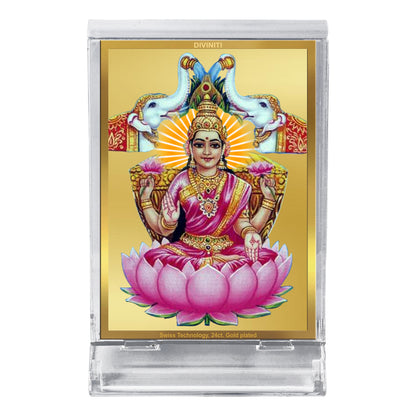 Diviniti 24K Gold Plated Gaja Lakshmi Frame For Car Dashboard, Home Decor, Table Top, Puja, Gift (11 x 6.8 CM)