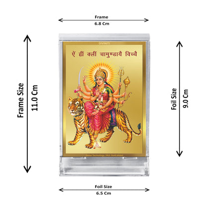 Diviniti 24K Gold Plated Goddess Durga Frame For Car Dashboard, Home Decor, Puja, Gift (11 x 6.8 CM)