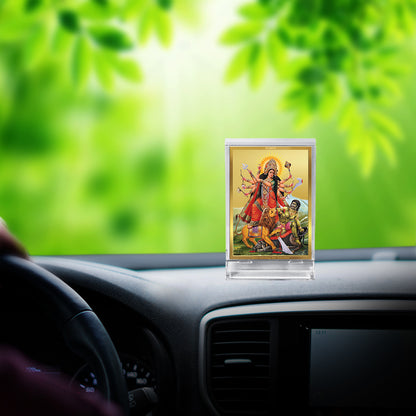 DIVINITI 24K Gold Plated Durga-2 Frame For Car Dashboard, Home Decor, Puja, Festival Gift (ACF 3)(11 x 6.8 CM)