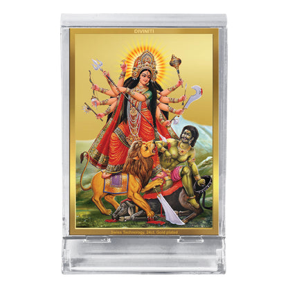 DIVINITI 24K Gold Plated Durga-2 Frame For Car Dashboard, Home Decor, Puja, Festival Gift (ACF 3)(11 x 6.8 CM)