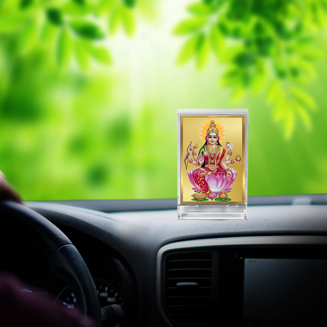 Diviniti 24K Gold Plated Dhan Lakshmi Frame For Car Dashboard, Home Decor, Table Top, Puja, Gift (11 x 6.8 CM)