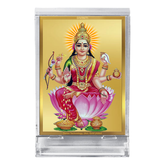 Diviniti 24K Gold Plated Dhan Lakshmi Frame For Car Dashboard, Home Decor, Table Top, Puja, Gift (11 x 6.8 CM)