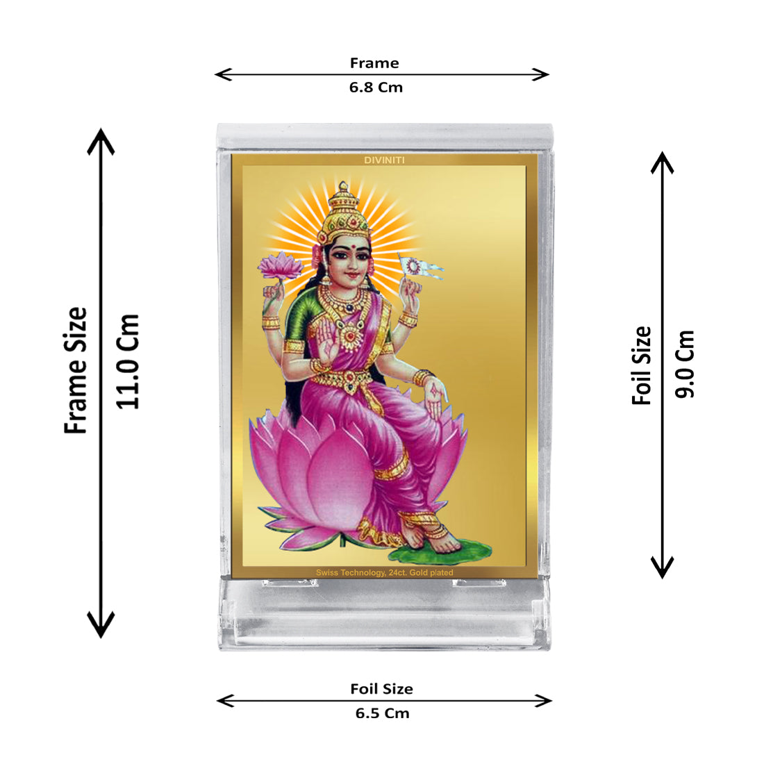 Diviniti 24K Gold Plated Aadi Lakshmi Frame For Car Dashboard, Home Decor, Puja, Gift (11 x 6.8 CM)