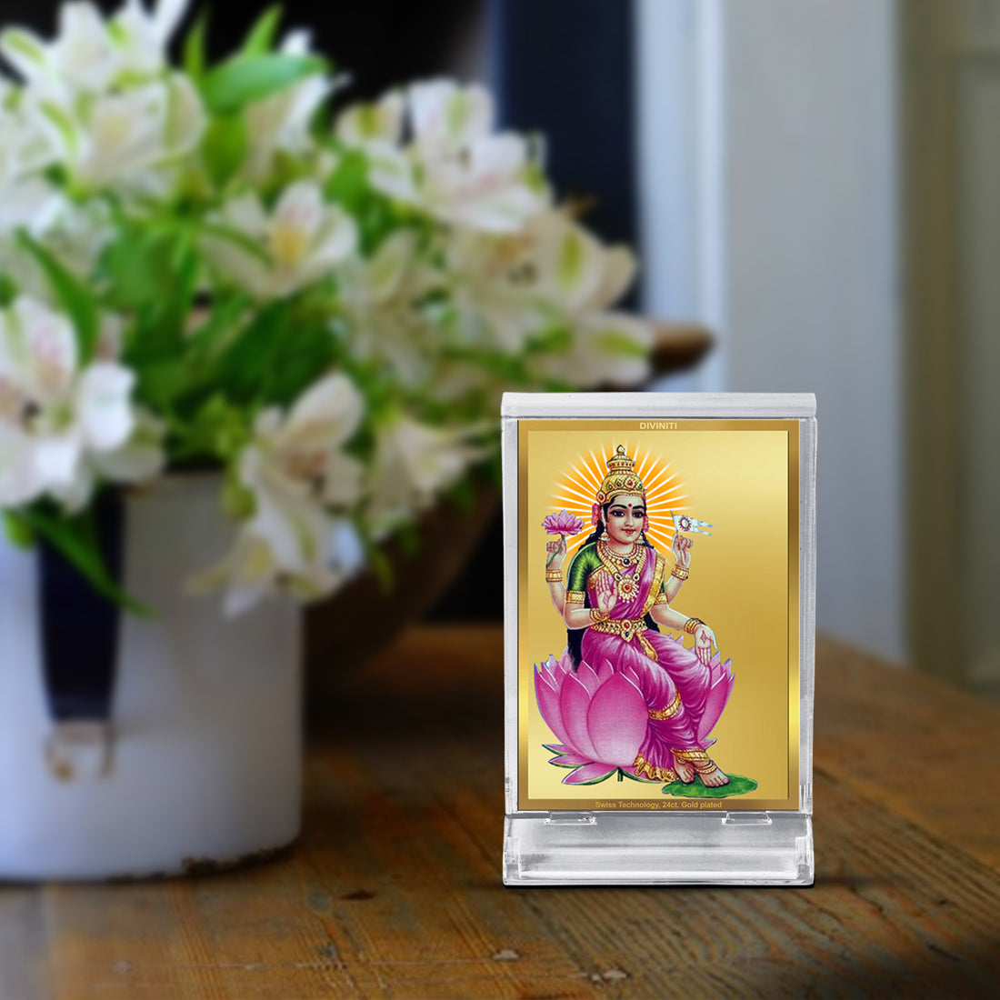 Diviniti 24K Gold Plated Aadi Lakshmi Frame For Car Dashboard, Home Decor, Puja, Gift (11 x 6.8 CM)