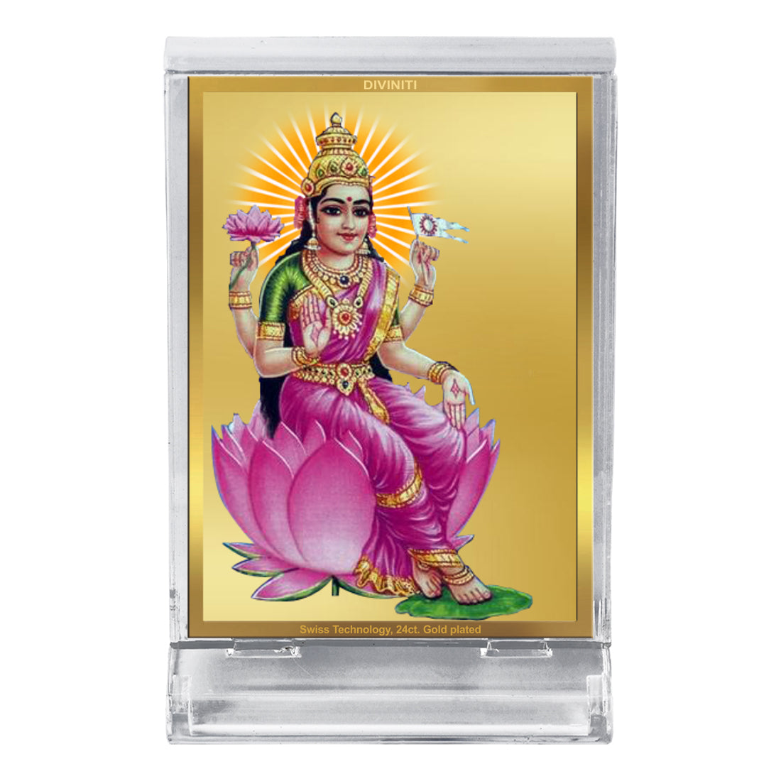 Diviniti 24K Gold Plated Aadi Lakshmi Frame For Car Dashboard, Home Decor, Puja, Gift (11 x 6.8 CM)