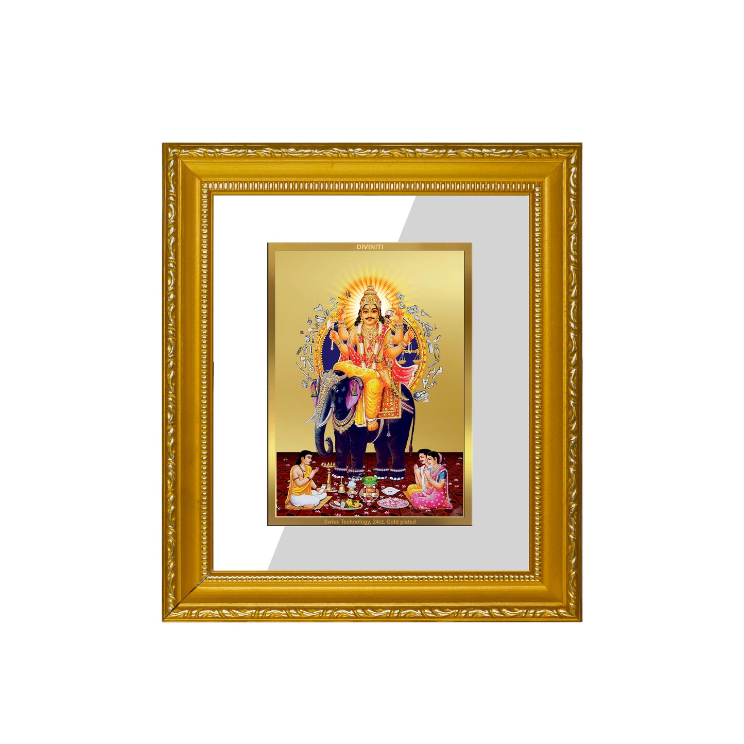 DIVINITI 24K Gold Plated Foil Vishwakarma Wall Photo Frame Religious Photo Frame Idol for Home & Office Decor Prayer, Gifts Items DG 101 Size 1 (15.3x14.9 CM)