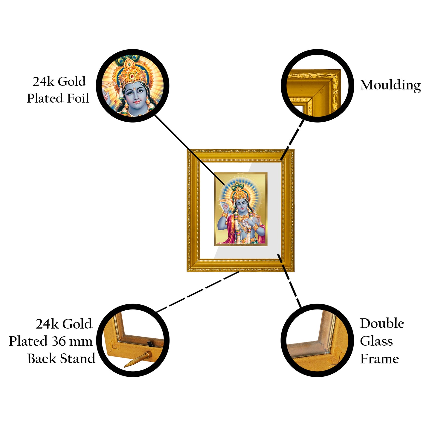 DIVINITI 24K Gold Plated Foil Vishnu Wall Photo Frame Religious Photo Frame Idol for Home & Office Decor Prayer, Gifts Items DG 101 Size 1 (15.3x14.9 CM)