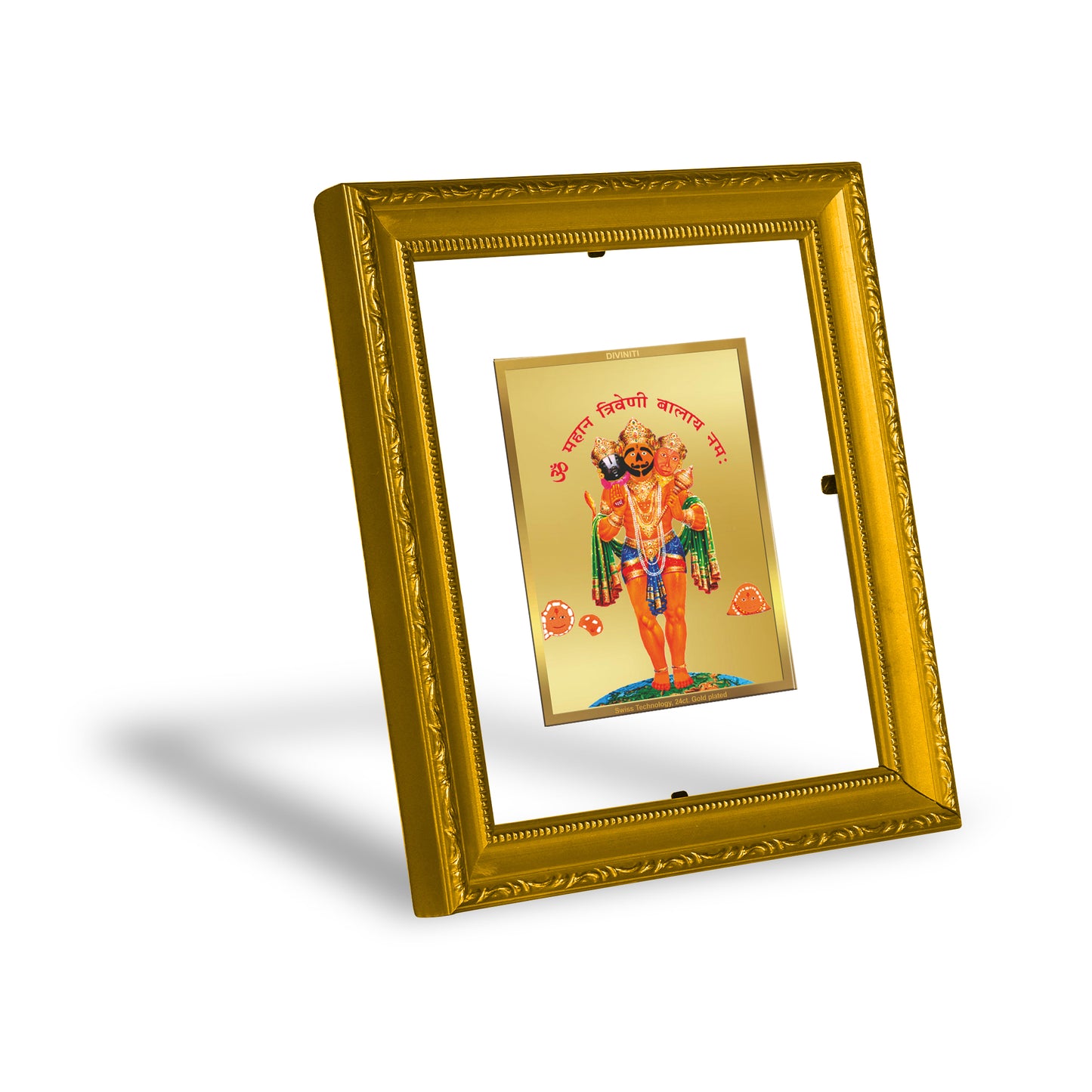 DIVINITI 24K Gold Plated Foil Triveni Balaji Wall Photo Frame Religious Photo Frame Idol for Home & Office Decor Prayer, Gifts Items DG 101 Size 1 (15.3x14.9 CM)