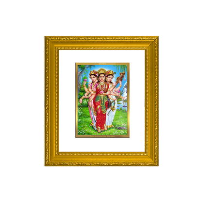 DIVINITI 24K Gold Plated Foil Teen Devi Wall Photo Frame Religious Photo Frame Idol for Home & Office Decor Prayer, Gifts Items DG 101 Size 1 (15.3x14.9 CM)