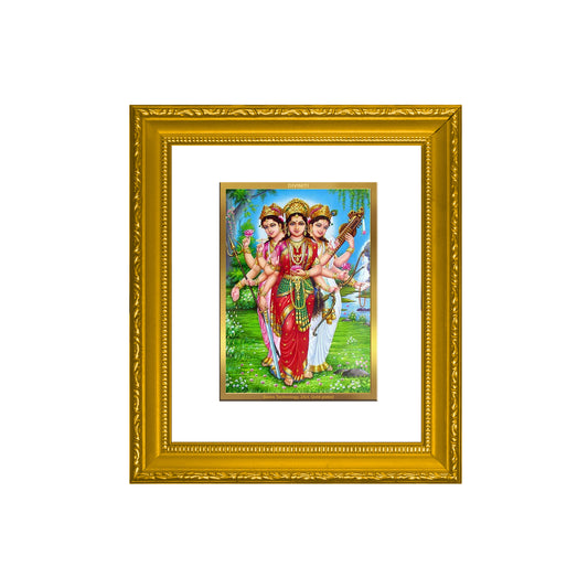 DIVINITI 24K Gold Plated Foil Teen Devi Wall Photo Frame Religious Photo Frame Idol for Home & Office Decor Prayer, Gifts Items DG 101 Size 1 (15.3x14.9 CM)