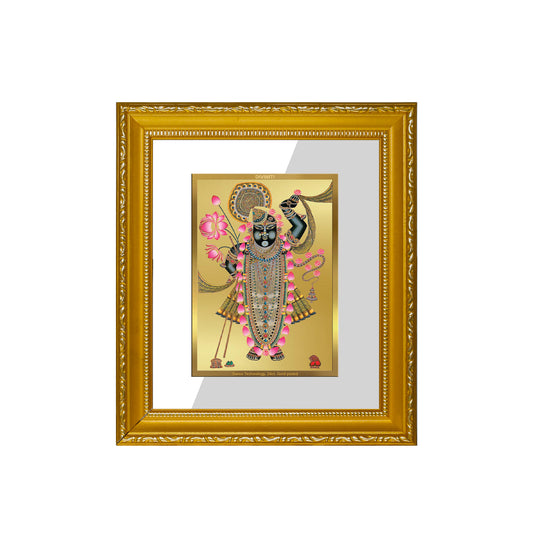 DIVINITI 24K Gold Plated Foil Shrinathji Wall Photo Frame Religious Photo Frame Idol for Home & Office Decor Prayer, Gifts Items DG 101 Size 1 (15.3x14.9 CM)