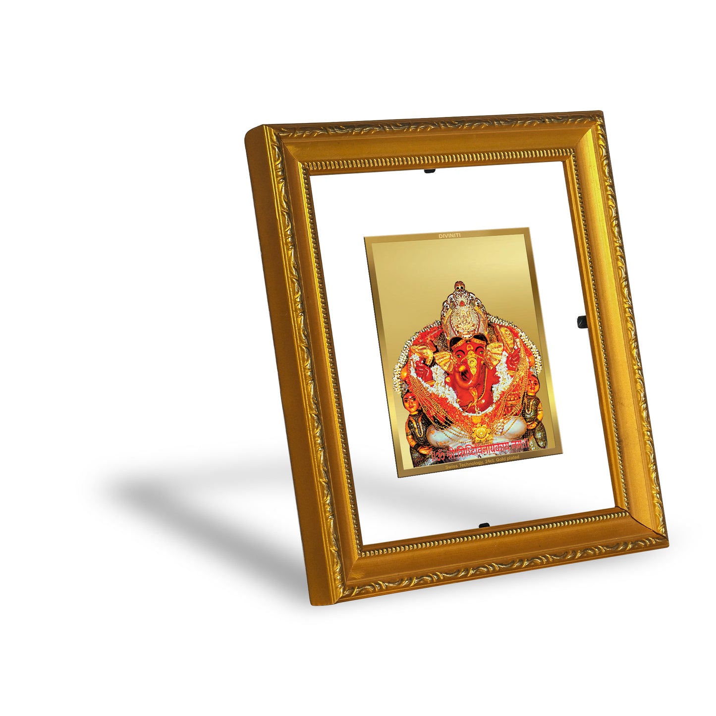 DIVINITI 24K Gold Plated Foil Siddhivinayak Wall Photo Frame and Religious Photo Frame Idol for Home & Office Decor Prayer, Gifts Items DG 101 Size 1 (15.3x14.9 CM)