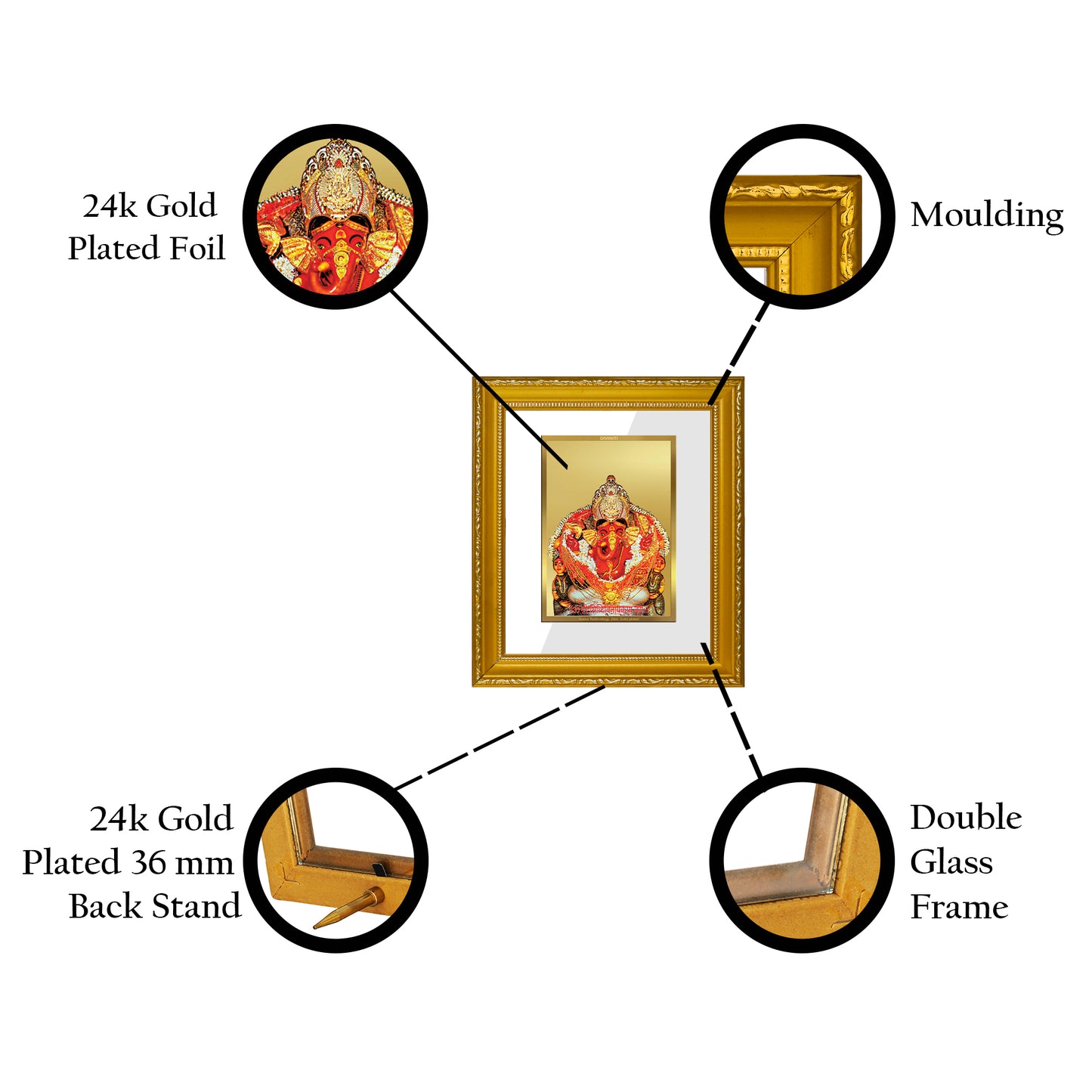 DIVINITI 24K Gold Plated Foil Siddhivinayak Wall Photo Frame and Religious Photo Frame Idol for Home & Office Decor Prayer, Gifts Items DG 101 Size 1 (15.3x14.9 CM)