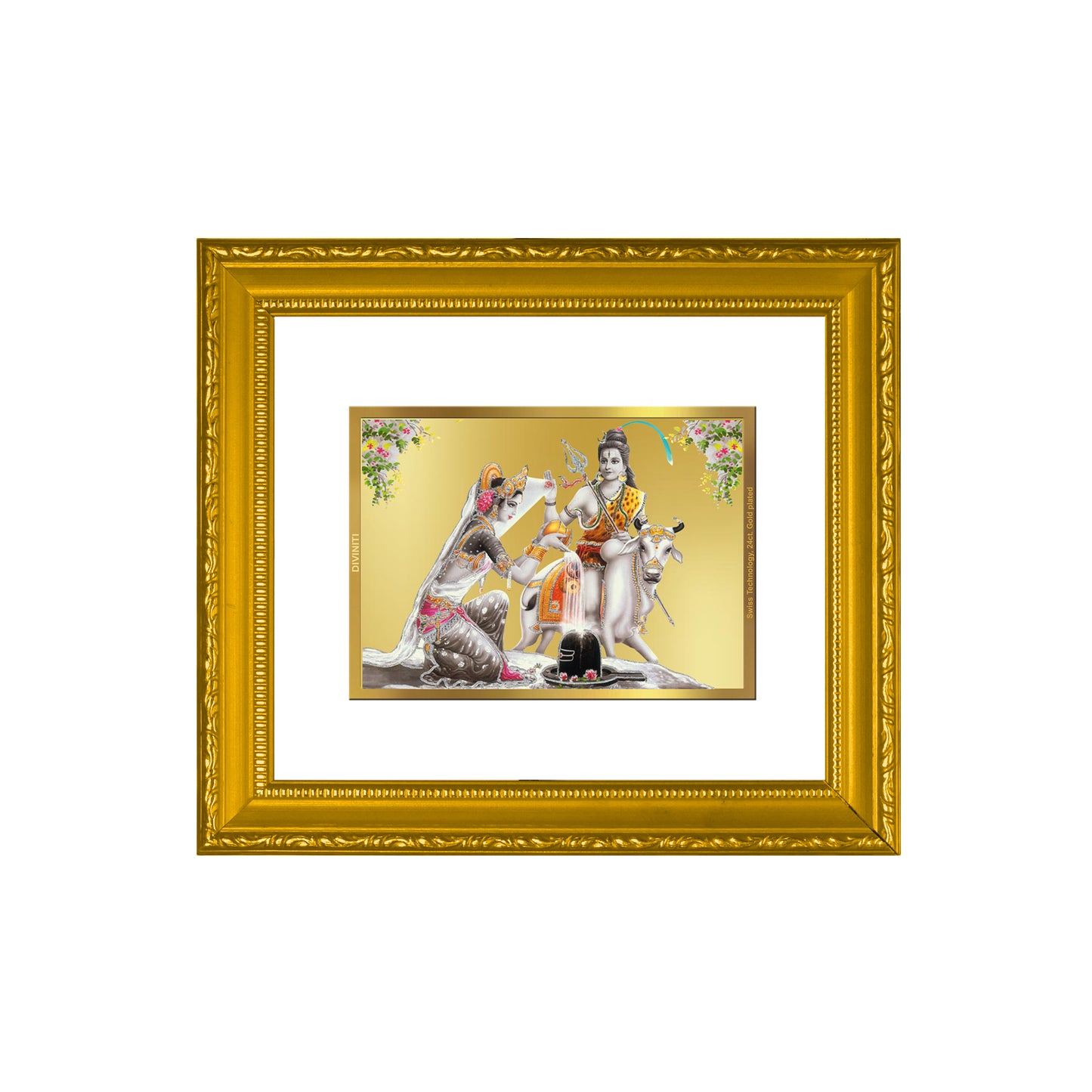 DIVINITI 24K Gold Plated Foil Shiva Parvati Wall Photo Frame Religious Photo Frame Idol for Home & Office Decor Prayer, Gifts Items DG 101 Size 1 (15.3x14.9 CM)