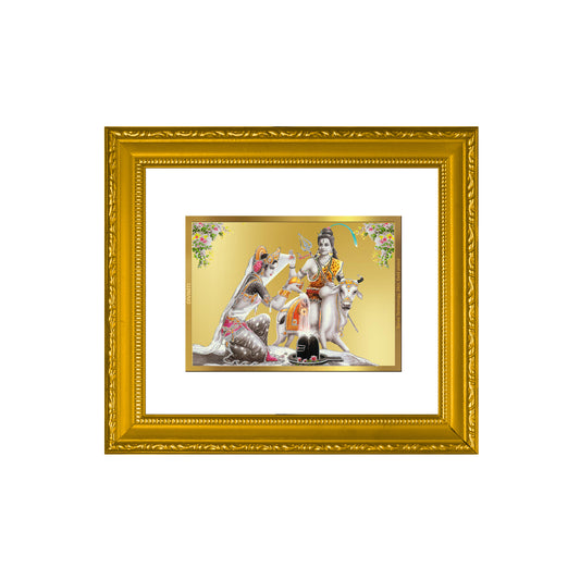 DIVINITI 24K Gold Plated Foil Shiva Parvati Wall Photo Frame Religious Photo Frame Idol for Home & Office Decor Prayer, Gifts Items DG 101 Size 1 (15.3x14.9 CM)