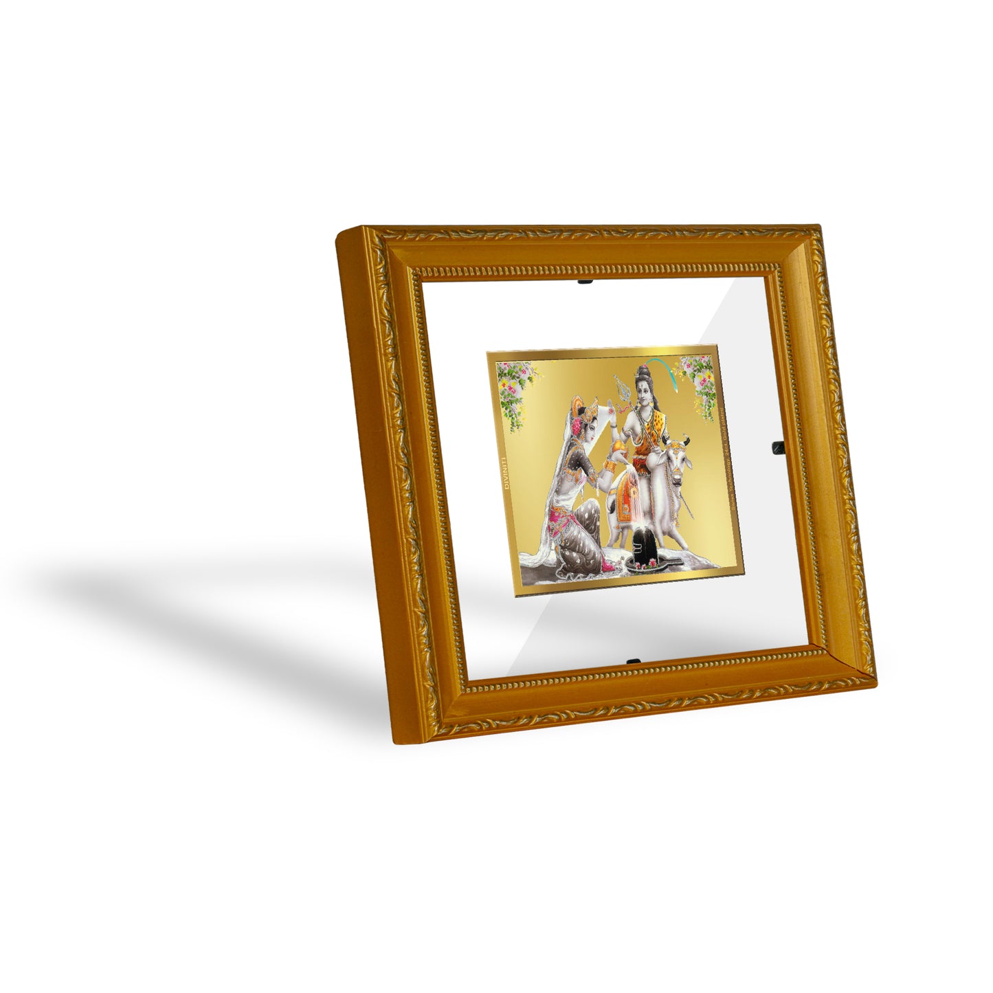 DIVINITI 24K Gold Plated Foil Shiva Parvati Wall Photo Frame Religious Photo Frame Idol for Home & Office Decor Prayer, Gifts Items DG 101 Size 1 (15.3x14.9 CM)