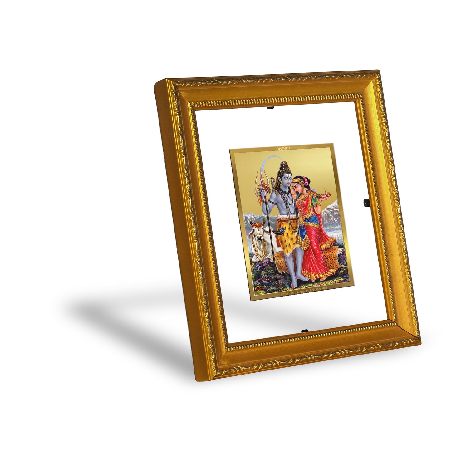 DIVINITI 24K Gold Plated Foil Shiva Parvati-1 Wall Photo Frame Religious Photo Frame Idol for Home & Office Decor Prayer, Gifts Items DG 101 Size 1 (15.3x14.9 CM)