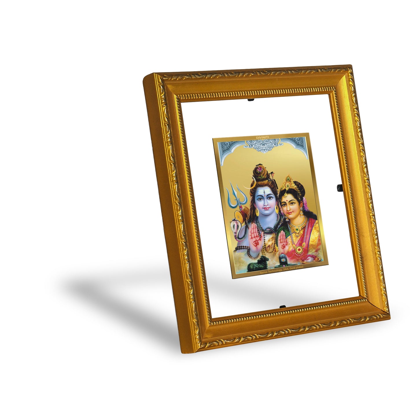 DIVINITI 24K Gold Plated Foil Shiva Parivar-3 Wall Photo Frame Religious Photo Frame Idol for Home & Office Decor Prayer, Gifts Items DG 101 Size 1 (15.3x14.9 CM)