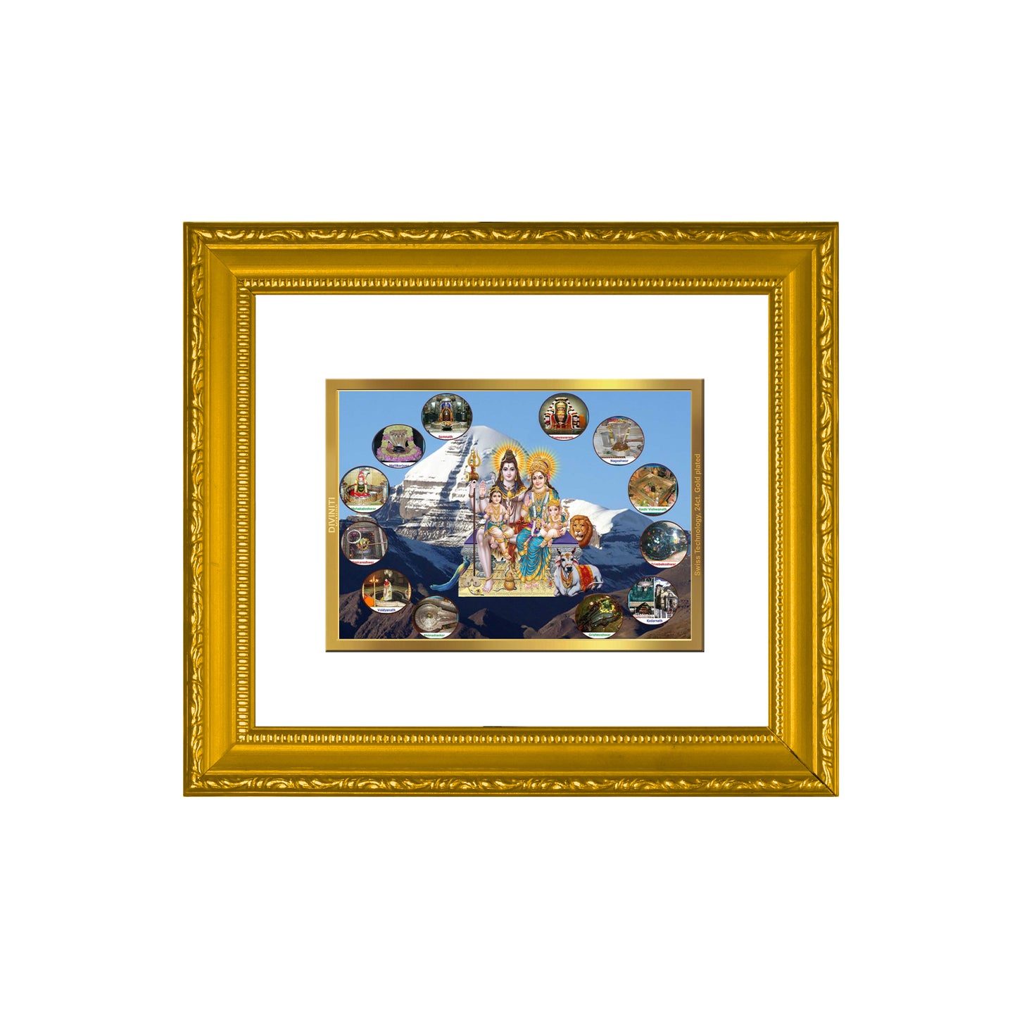 DIVINITI 24K Gold Plated Foil Shiva Parivar-2 Wall Photo Frame Religious Photo Frame Idol for Home & Office Decor Prayer, Gifts Items DG 101 Size 1 (15.3x14.9 CM)