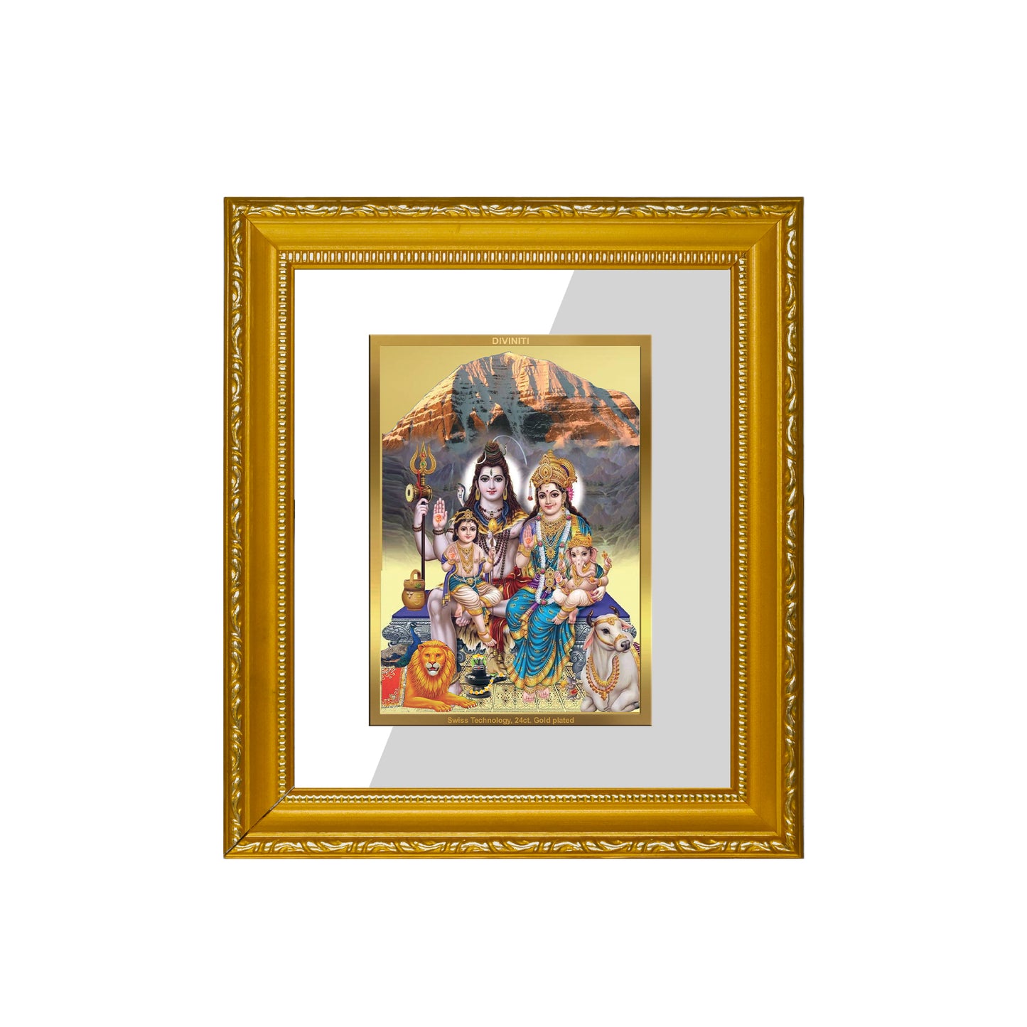 DIVINITI 24K Gold Plated Foil Shiva Parivar-1 Wall Photo Frame Religious Photo Frame Idol for Home & Office Decor Prayer, Gifts Items DG 101 Size 1 (15.3x14.9 CM)