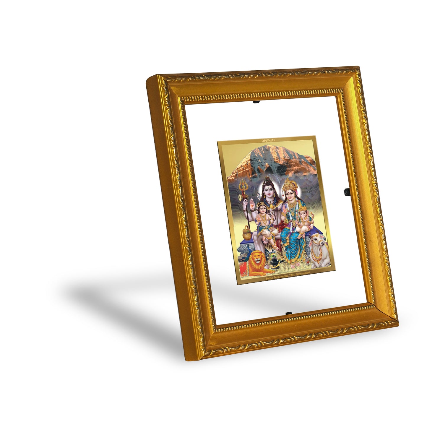 DIVINITI 24K Gold Plated Foil Shiva Parivar-1 Wall Photo Frame Religious Photo Frame Idol for Home & Office Decor Prayer, Gifts Items DG 101 Size 1 (15.3x14.9 CM)