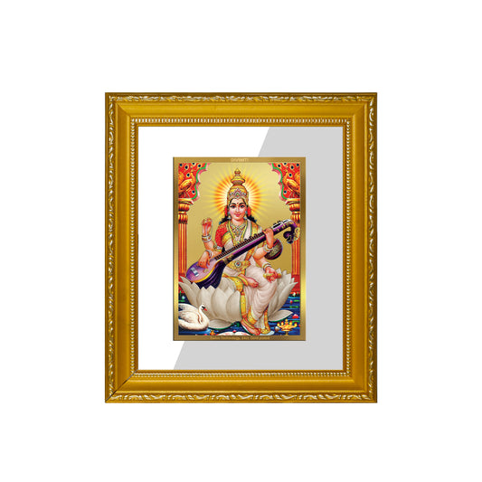 DIVINITI 24K Gold Plated Foil Saraswati Wall Photo Frame Religious Photo Frame Idol for Home & Office Decor Prayer, Gifts Items DG 101 Size 1 (15.3x14.9 CM)