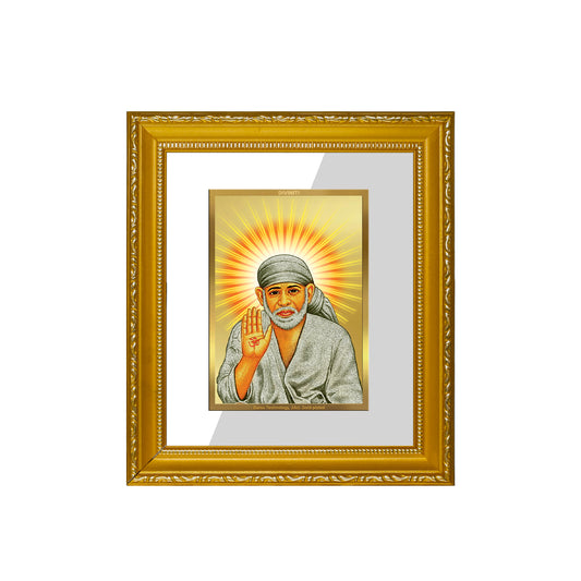 DIVINITI 24K Gold Plated Foil Sai Baba Wall Photo Frame Religious Photo Frame Idol for Home & Office Decor Prayer, Gifts Items DG 101 Size 1 (15.3x14.9 CM)