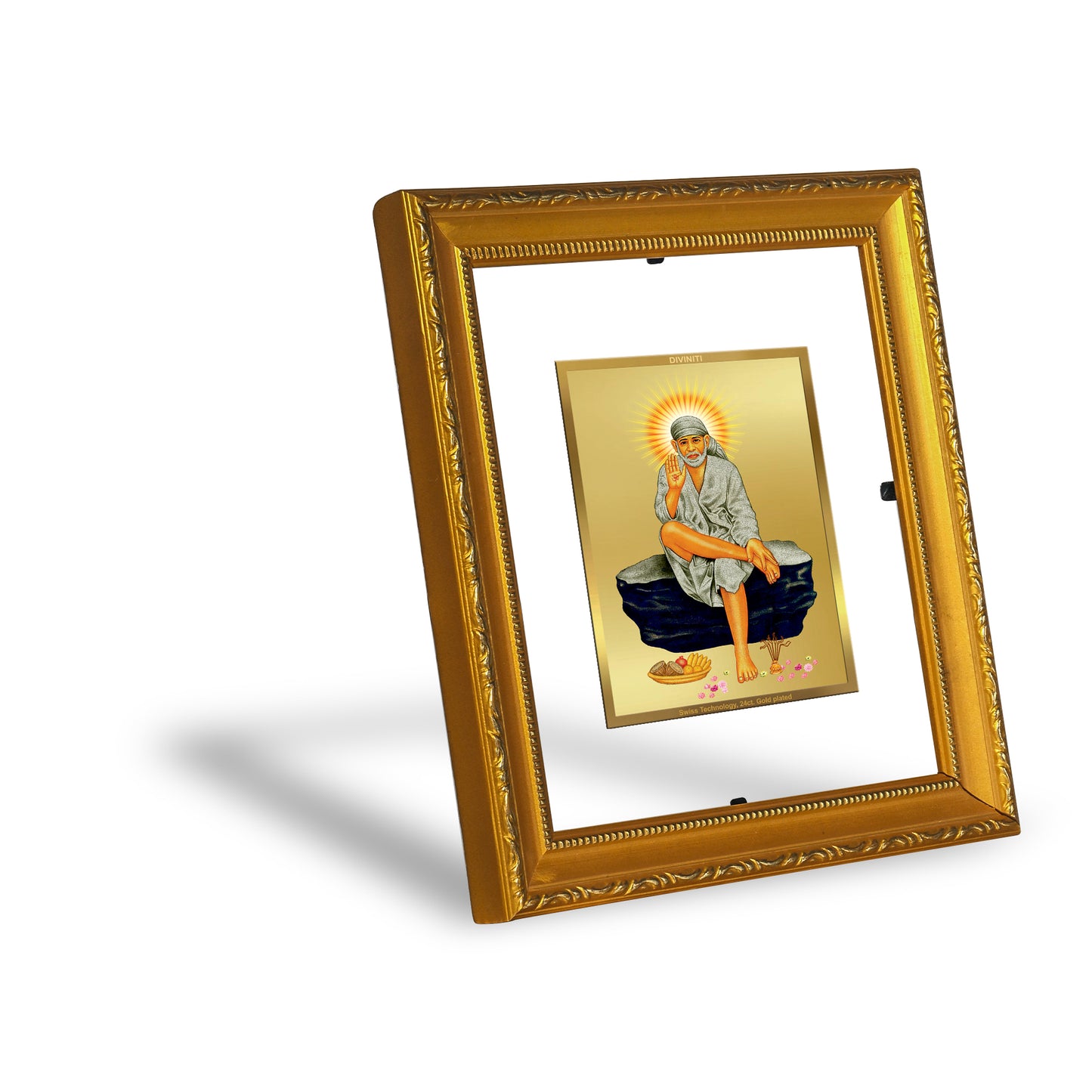 DIVINITI 24K Gold Plated Foil Sai Baba-1 Wall Photo Frame Religious Photo Frame Idol for Home & Office Decor Prayer, Gifts Items DG 101 Size 1 (15.3x14.9 CM)