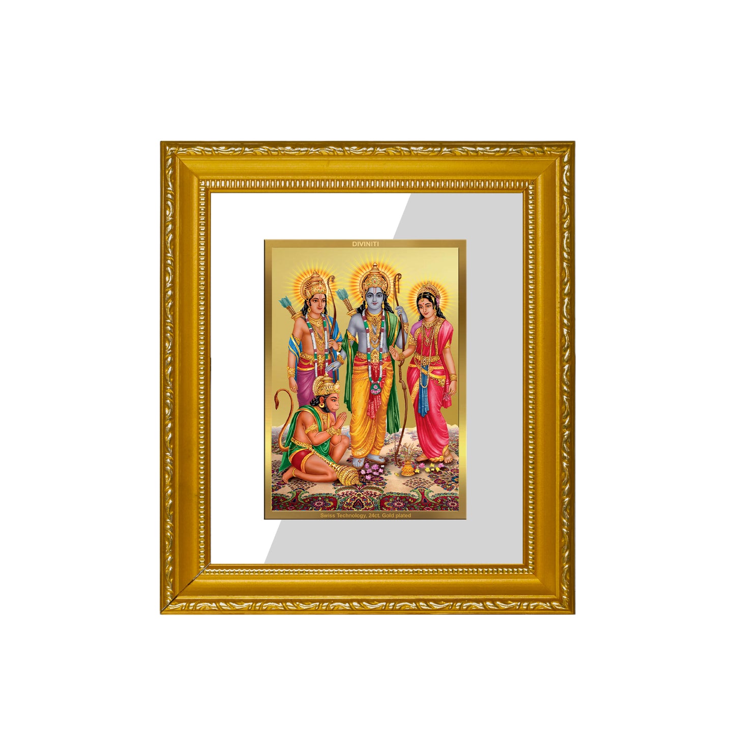 DIVINITI 24K Gold Plated Foil Ram Darbar Wall Photo Frame Religious Photo Frame Idol for Home & Office Decor Prayer, Gifts Items DG 101 Size 1 (15.3x14.9 CM)