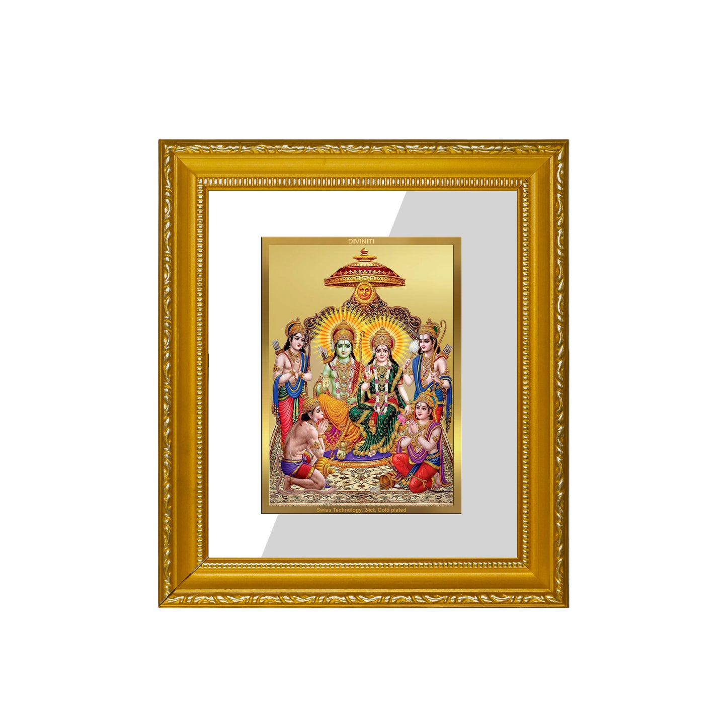 DIVINITI 24K Gold Plated Foil Ram Darbar-1 Wall Photo Frame Religious Photo Frame Idol for Home & Office Decor Prayer, Gifts Items DG 101 Size 1 (15.3x14.9 CM)