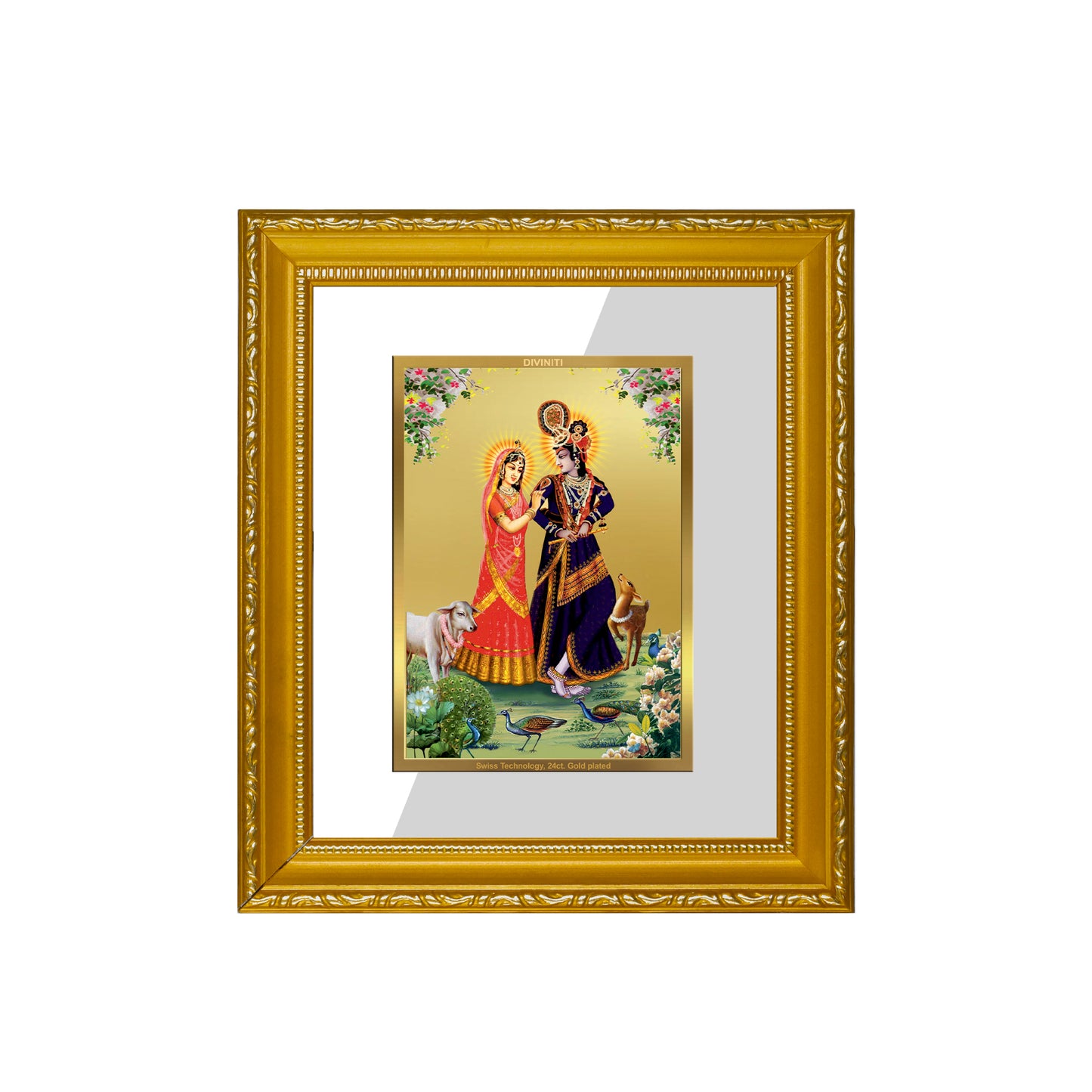 DIVINITI 24K Gold Plated Foil Radha Krishna-4 Wall Photo Frame Religious Photo Frame Idol for Home & Office Decor Prayer, Gifts Items DG 101 Size 1 (15.3x14.9 CM)