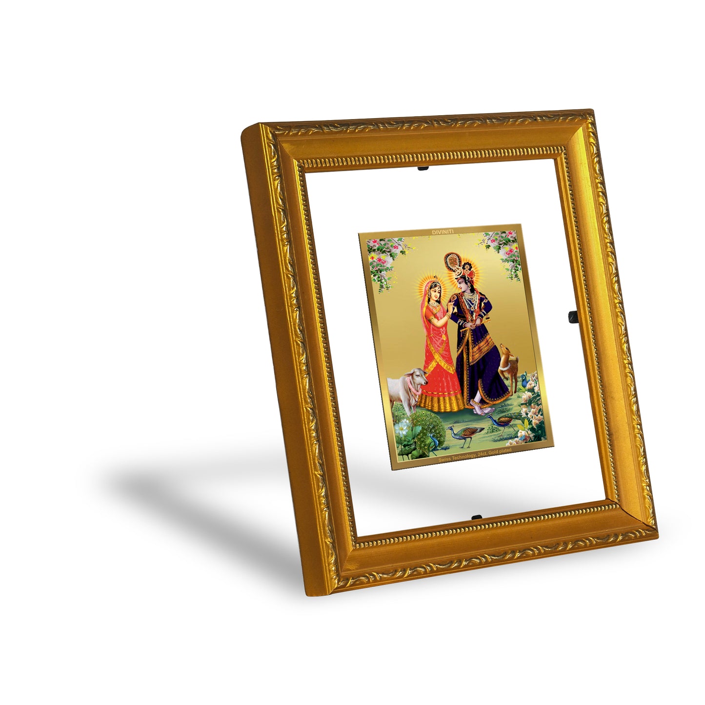 DIVINITI 24K Gold Plated Foil Radha Krishna-4 Wall Photo Frame Religious Photo Frame Idol for Home & Office Decor Prayer, Gifts Items DG 101 Size 1 (15.3x14.9 CM)