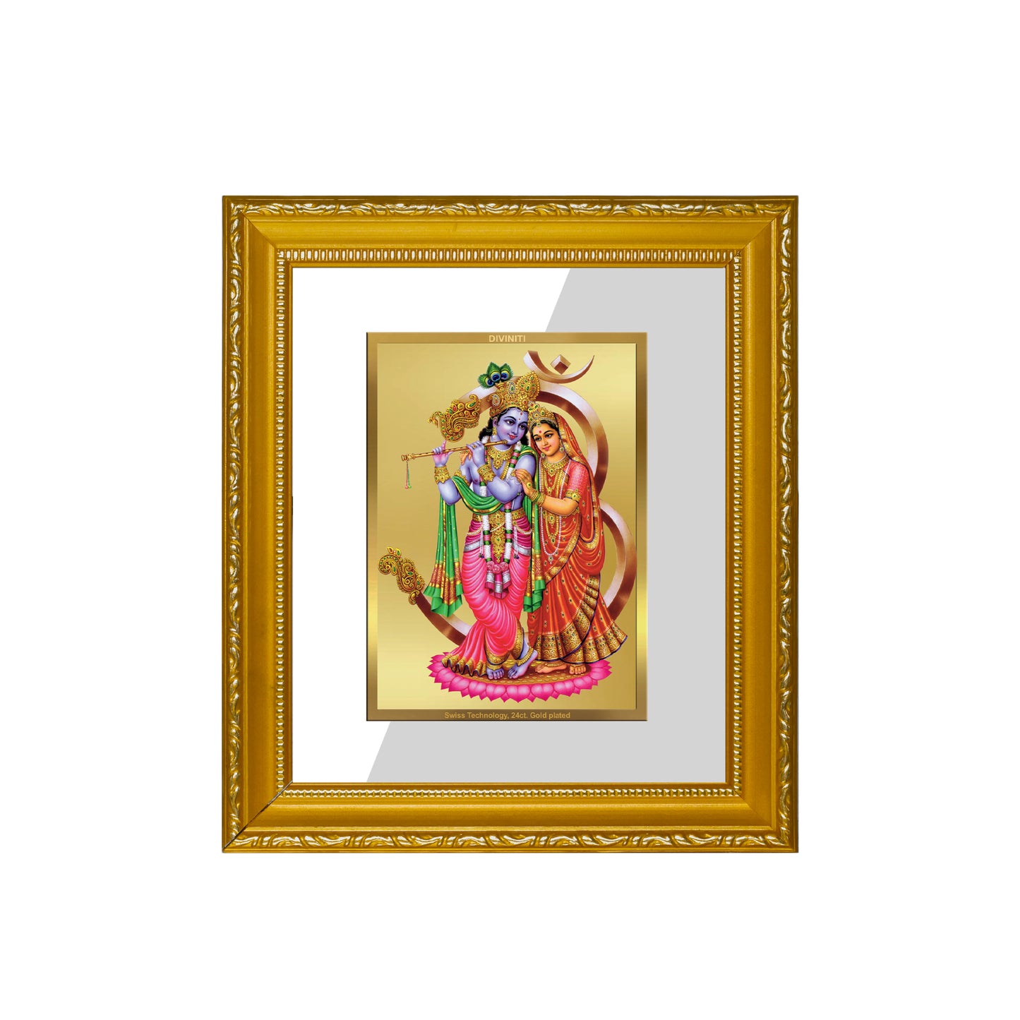 DIVINITI 24K Gold Plated Foil Radha Krishna-3 Wall Photo Frame Religious Photo Frame Idol for Home & Office Decor Prayer, Gifts Items DG 101 Size 1 (15.3x14.9 CM)