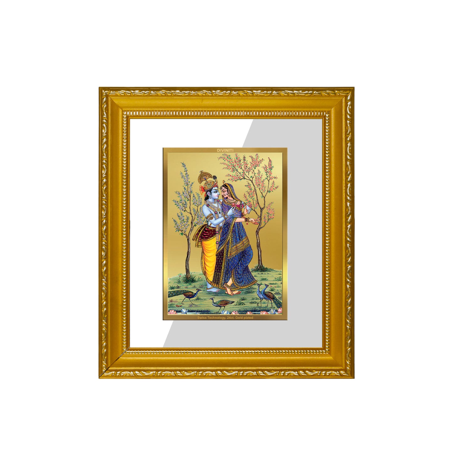 DIVINITI 24K Gold Plated Foil Radha Krishna-2 Wall Photo Frame Religious Photo Frame Idol for Home & Office Decor Prayer, Gifts Items DG 101 Size 1 (15.3x14.9 CM)