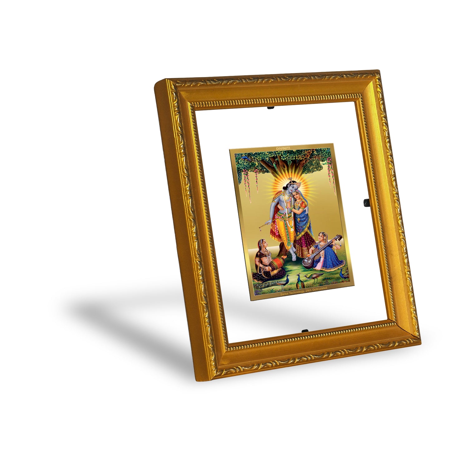 DIVINITI 24K Gold Plated Foil Radha Krishna-1 Wall Photo Frame Religious Photo Frame Idol for Home & Office Decor Prayer, Gifts Items DG 101 Size 1 (15.3x14.9 CM)