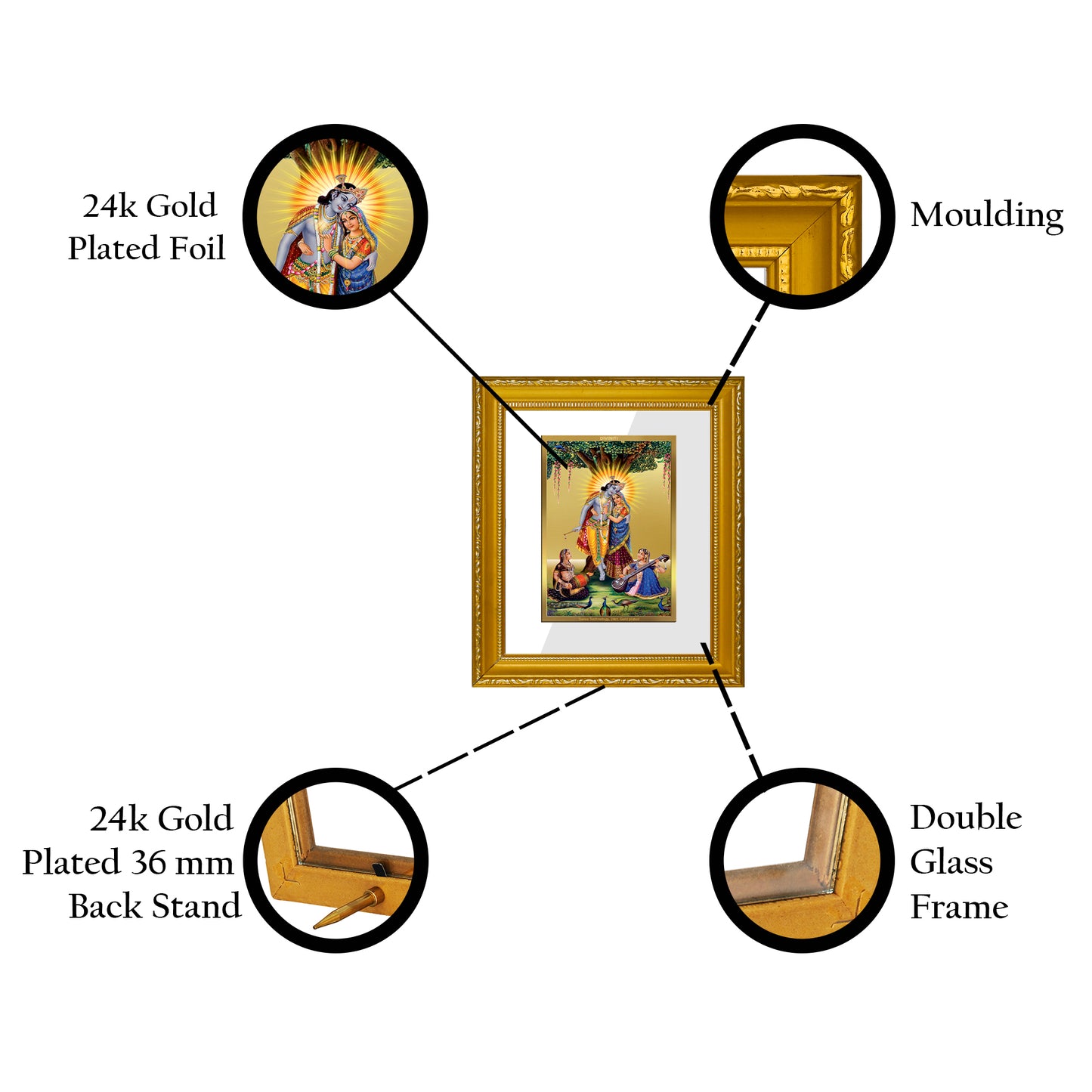 DIVINITI 24K Gold Plated Foil Radha Krishna-1 Wall Photo Frame Religious Photo Frame Idol for Home & Office Decor Prayer, Gifts Items DG 101 Size 1 (15.3x14.9 CM)