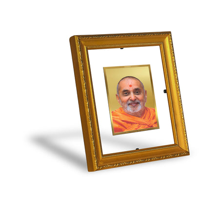 DIVINITI 24K Gold Plated Foil Pramukh Swami Wall Photo Frame Religious Photo Frame Idol for Home & Office Decor Prayer, Gifts Items DG 101 Size 1 (15.3x14.9 CM)