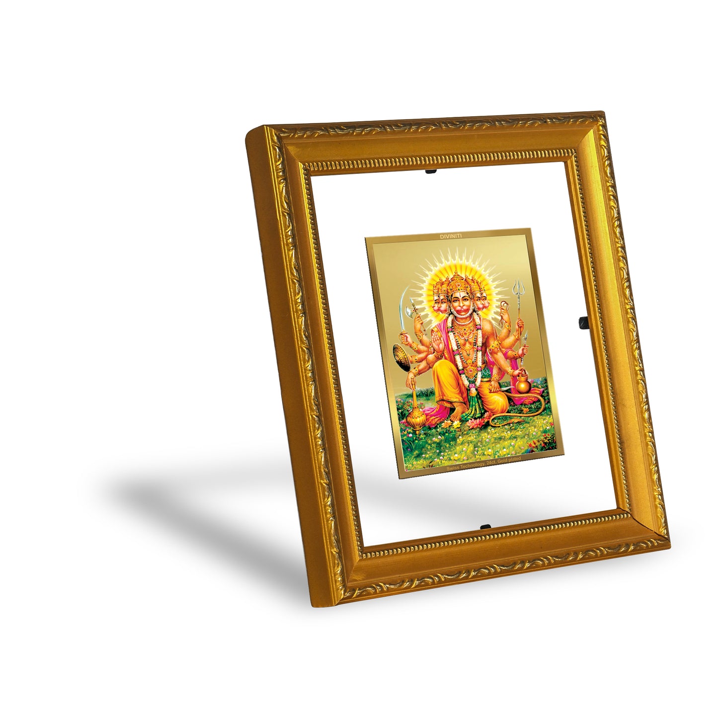 DIVINITI 24K Gold Plated Foil Panchmukhi Hanuman Wall Photo Frame Religious Photo Frame Idol for Home & Office Decor Prayer, Gifts Items DG 101 Size 1 (15.3x14.9 CM)